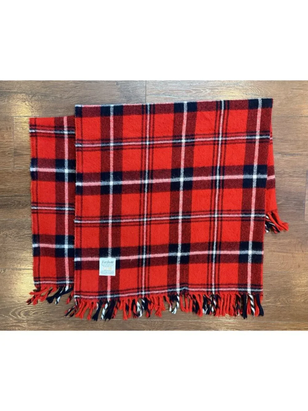 Vintage 1970s Faribo Red & Black Plaid Acrylic Throw Blanket With Fringe - Made